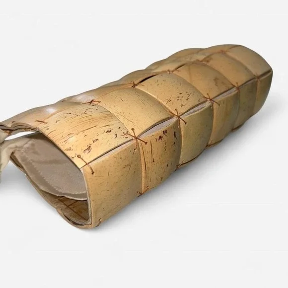 Vintage wooden tile handbag artisan stitched boho sculptural purse - Picture 3 of 7